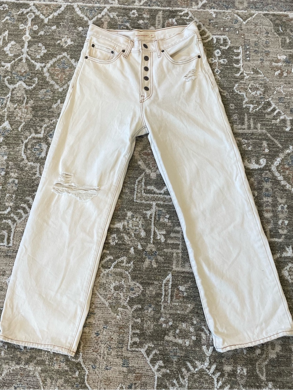 Levi’s High-Waist Button-Fly White Denim Jeans